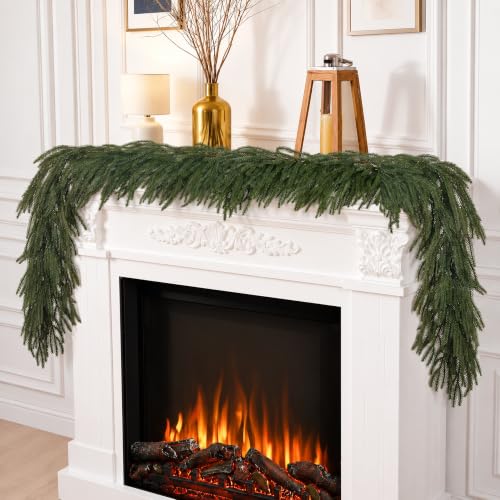 Worthyeah 2 Pcs 9 Ft Real Touch Norfolk Pine Garland for Mantel, Indoor/Outdoor Christmas