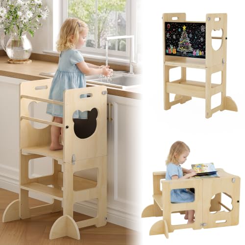 4-in-1 Foldable Toddler Learning Tower and Kitchen Step Stool