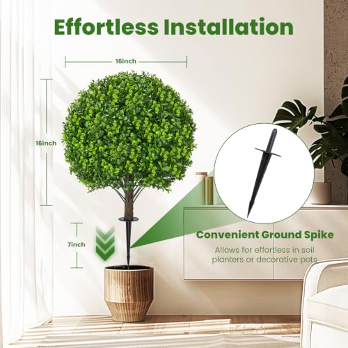 4 Pack 23-Inch Artificial Boxwood Ball Topiary Trees, UV Resistant Faux Plants