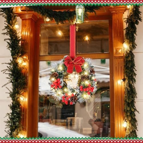 Yuxung 12-Pack Mini Christmas Wreaths with Lights, Red - Holiday Decor
