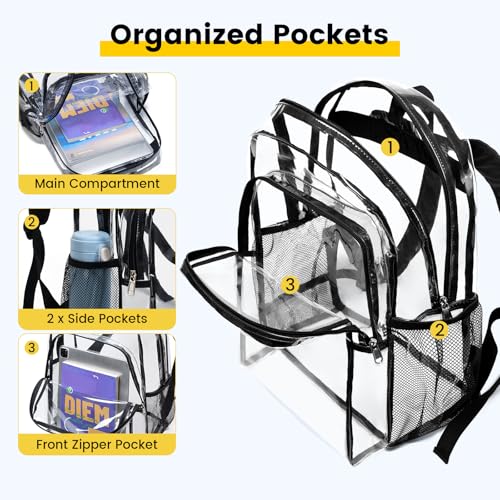 16-Inch Large Clear Backpack - Heavy Duty Transparent School Bookbag