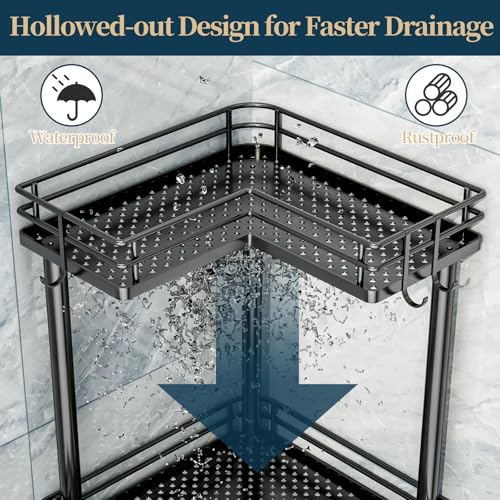 3-Tier Stainless Steel Corner Shower Caddy Stand with Hooks