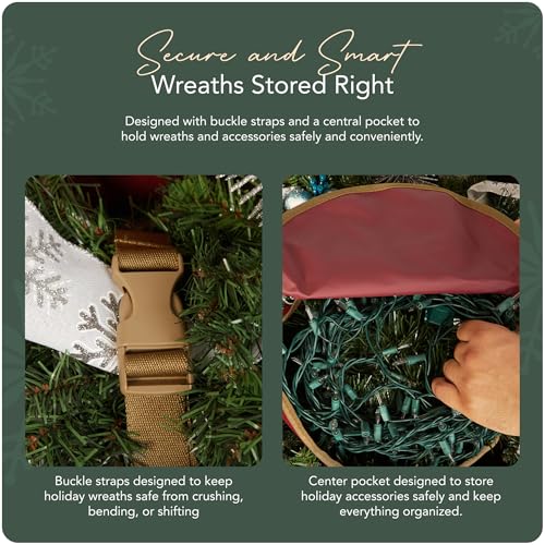 Heavy Duty Polyester Wreath Storage Bag 30 Inch Diameter with Pouch - Red, Standard