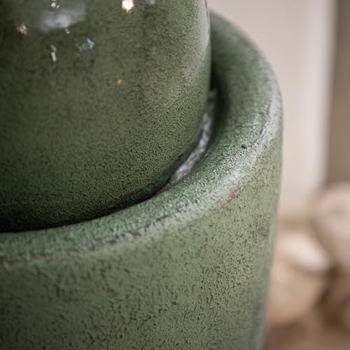 26-Inch Round Stone Sphere Water Fountain with LED Lights for Garden Patio