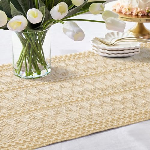 OTOSTAR Beige Macrame Table Runner 48 Inch Rustic Farmhouse Decor Tassels
