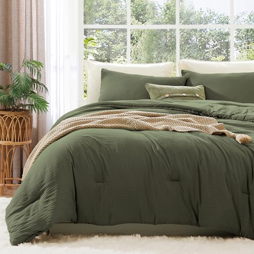 3-Piece Olive Green Queen Comforter Set - Soft Down Alternative Bedding