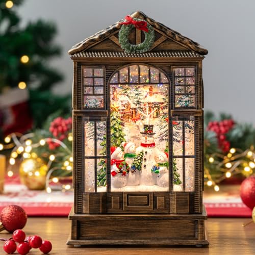 Musical Snowman Christmas Snow Globe Lantern with LED Light & Timer