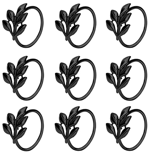 YeZi-Black Napkin Rings Set of 12 Leaf Design for Elegant Table Settings