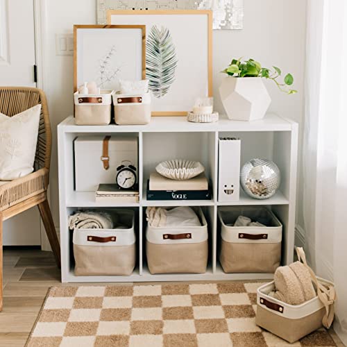 Canvas Storage Baskets 3 Pack - 15x11in Fabric Bins with Handles