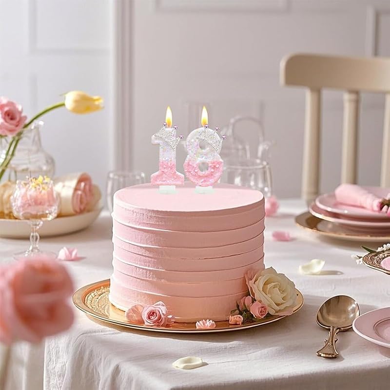 Pink Birthday Number 4 Candle with Crown - Princess Party Cake Topper