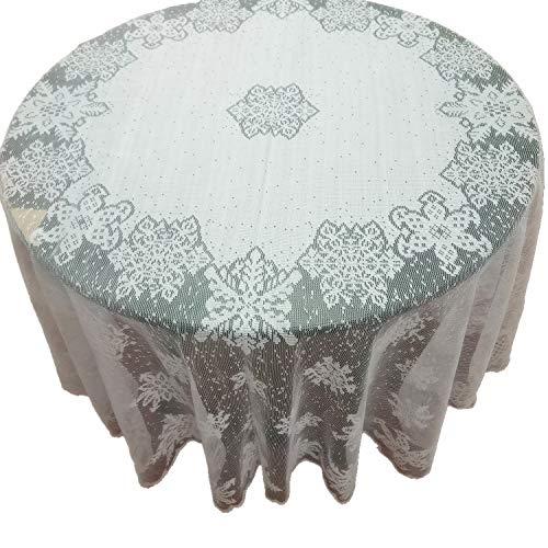 DoubleWood White Lace Round Christmas Tablecloth 70" Dia – Snowflake Pattern