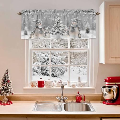 RisQiten Grey Snowman Christmas Window Valance 54x18 Inches, Pack of 1, Dark Gray