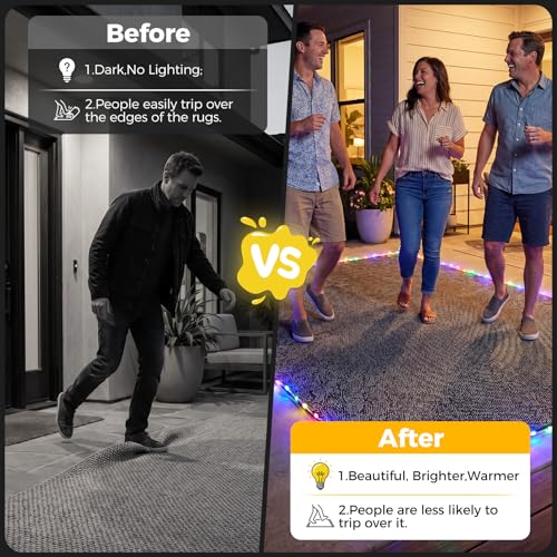 46FT Solar LED Rope Light for Outdoor Rugs with Remote & Rug Clips