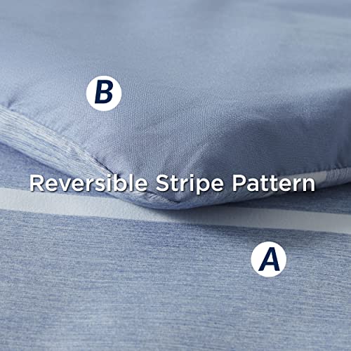 Queen Comforter Set 7 Pieces - Blue Striped Bedding for All Seasons