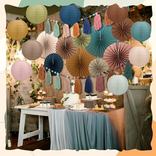 Boho Party Decoration Set: Paper Fans, Lanterns and Tassel Garland Kit