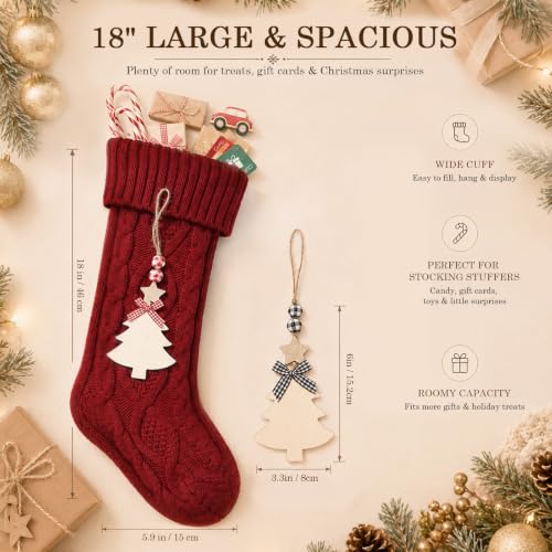 18-Inch Personalized Christmas Stockings 6-Pack with Name Tags - Red/Green/White Knit