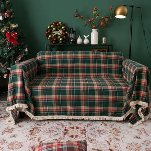 Optioptom Christmas Plaid Couch Cover Green 71x118 Inches Sofa Protector