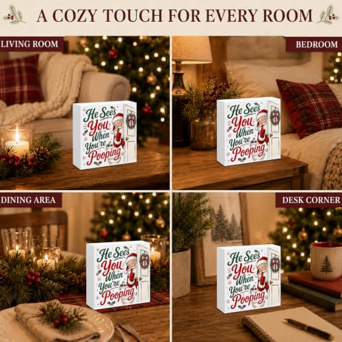 SOFEGY Funny Christmas Bathroom Decorations—He Sees You When You're Pooping Sign (Bathroom Variation)