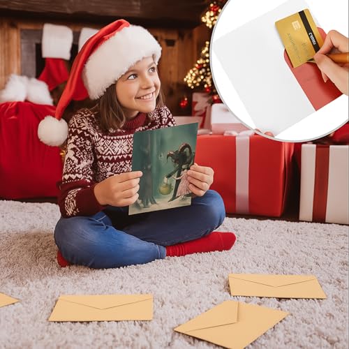 Krampus Christmas Money Holder Cards Set, 30-Pack with 30 Envelopes & Stickers, 6 Designs