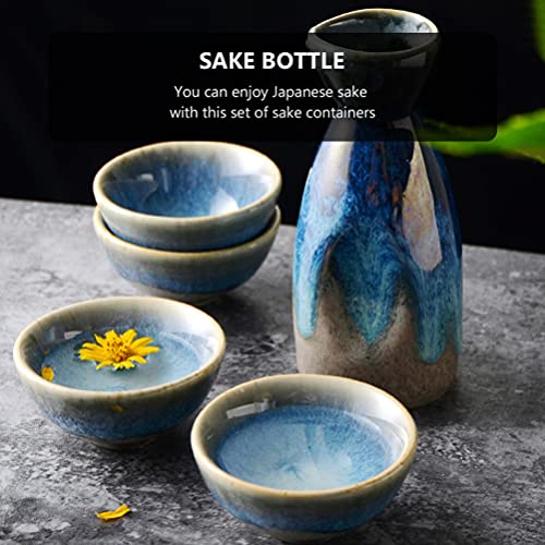 Japanese Ceramic Sake Set with Bottle and 4 Cups - Traditional Tokkuri & Ochoko