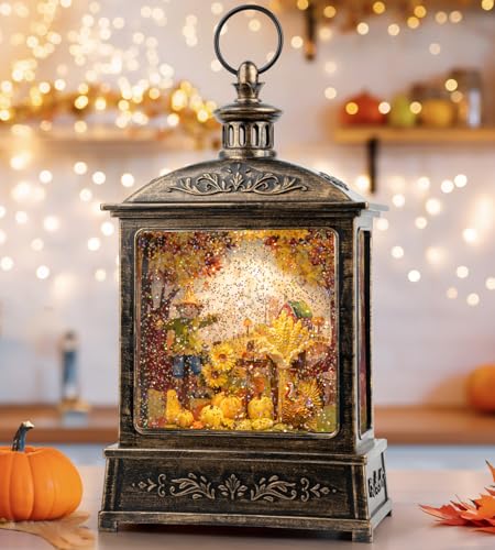 Fall Snow Globe Lantern - Lighted Water Lantern with Swirling Glitter & Timer