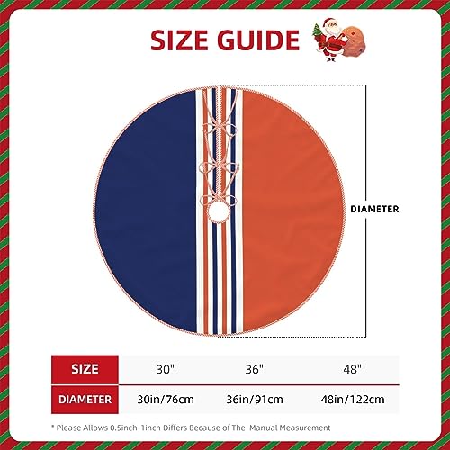 MIZIBAO Christmas Tree Skirt 36 Inch Navy Blue & Orange Stripes (Navy/Orange) - Premium Faux Linen