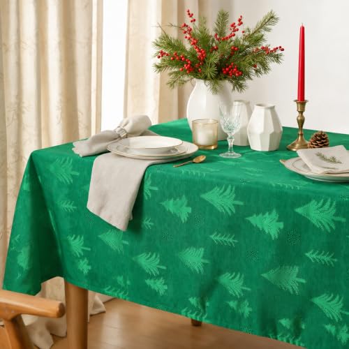 Horaldaily Green Jacquard Christmas Tree Tablecloth 60x60in Square
