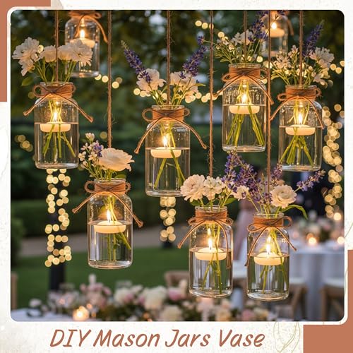 12-Pack Clear Glass Mason Jar Vases for Table Centerpieces & Wedding Decor