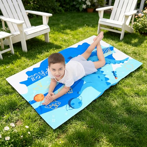Kids Hooded Beach Towel - Blue Dinosaur Soft Bath Towel for Ages 3-10, 30" x 50"