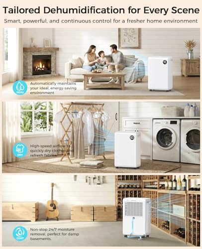 32 Pint Dehumidifier for Basement with Drain Hose & 24H Timer