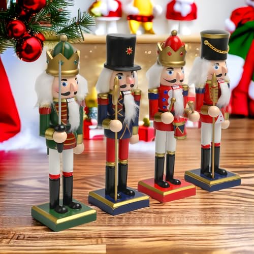 ENLAYER 4PCS 15 Inch Wooden Nutcracker Christmas Decorations - Festive Hand-Painted Collectible Set, Winter Table & Fireplace Decor (Variant: 15in-a4)