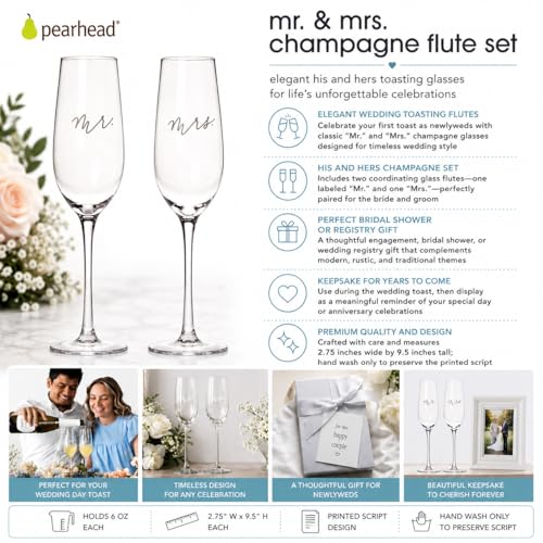 Mr. and Mrs. Champagne Flute Set - 6 oz Wedding Toasting Glasses