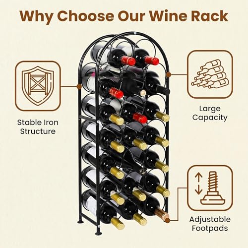 23-Bottle Arched Metal Floor Wine Rack, Freestanding Wine Storage Stand