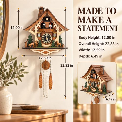 Handmade Wooden Cuckoo Wall Clock - Black Forest Craft with Night Silence