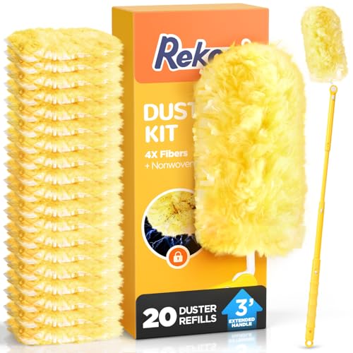 Heavy Duty Microfiber Duster Kit with 3 ft Extension Pole & 20 Refills