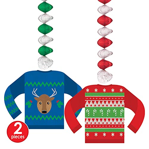 Beistle Ugly Sweater Danglers – 30 inch, Multicolor (2-pack) – Holiday Ceiling Decor