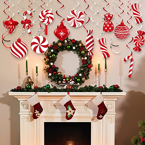 Funrous 56 Pcs Christmas Peppermint Candy Hanging Decorations Red & White Holiday Party Streamers