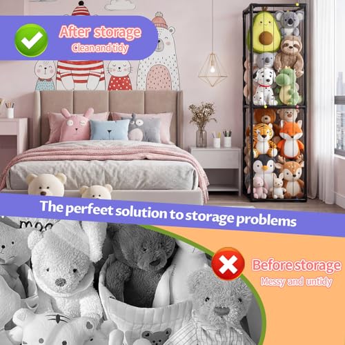 Large Stuffed Animal Storage Organizer with Elastic Cords, Black