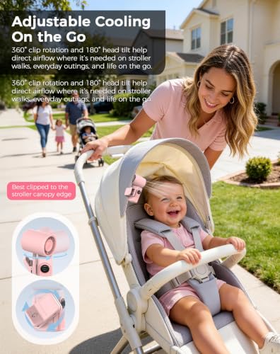 Clip-On Portable Fan for Strollers & Travel, Rechargeable Handheld Mini Fan
