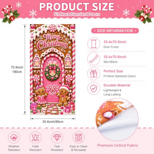 Pink Gingerbread Door Cover - 72x35 in Gingerbread Christmas Banner, Noravexil