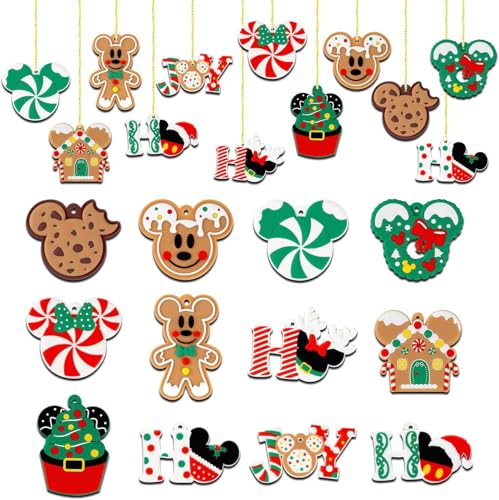 Limyaxy Green Christmas Wooden Ornaments with Golden Threads - 12Pcs Holiday Tree Decorations