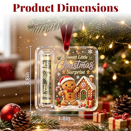 Christmas Money Gift Holder Ornaments - Set of 3 Acrylic Holiday Cash Displays
