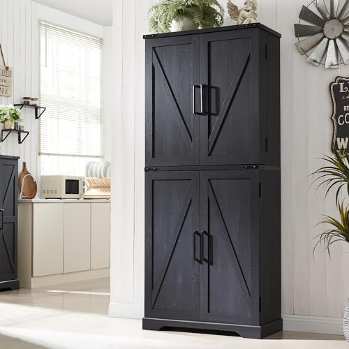 70" Tall Farmhouse Kitchen Pantry Cabinet with Barn Doors & Drawer