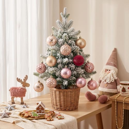 DecorbyHannah Pink Gold Christmas Ornaments Set - 12 Pack, 2.36 Inch