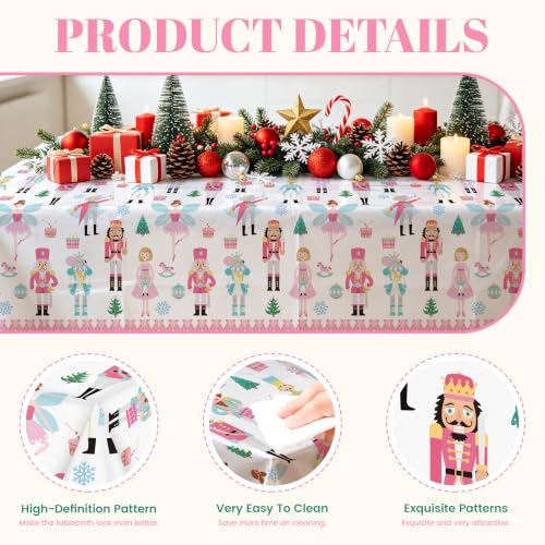 Pink Nutcracker Christmas Tablecloth Set - 2 Pieces for Holiday & Ballet Parties