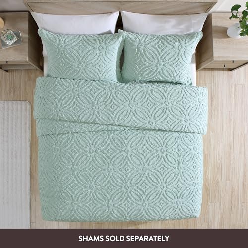 Wedding Ring Chenille Bedspread - King Size, 100% Cotton, Blue