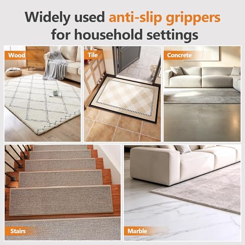 16 Pcs Anti-Slip Rug Grippers for Hardwood Floors - Reusable Carpet Tape