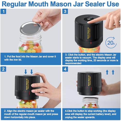 Electric Mason Jar Vacuum Sealer Kit for Wide & Regular Mouth Jars