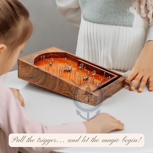 Solid Wood Bagatelle Tabletop Pinball Game with Brass Pins