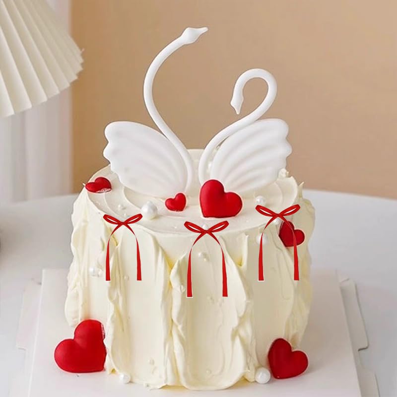 Red Bowcupcake Toppers 20 PCS - Wedding & Party Cake Decorations, Bridal, Baby